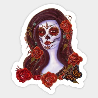 Autumn Rose day of the dead art by Renee Lavoie Sticker